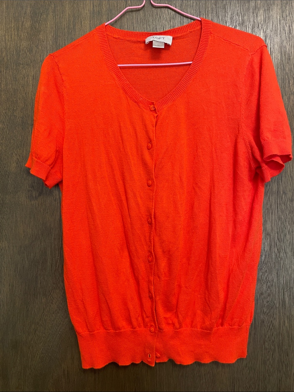 LOFT Bright Orange Short Sleeve Button Front Cardigan